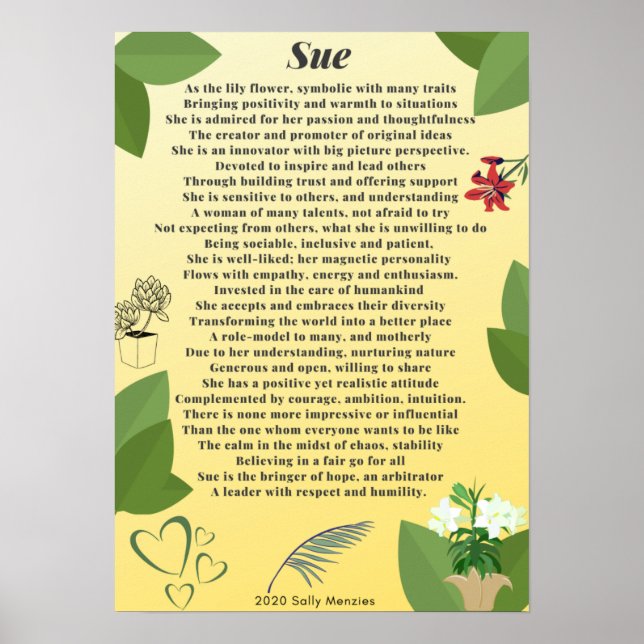 Póster Poema "Sue" Name (Frente)