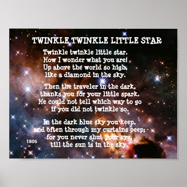 Póster poema TWINKLE TWINKLE LITTLE STAR (Frente)