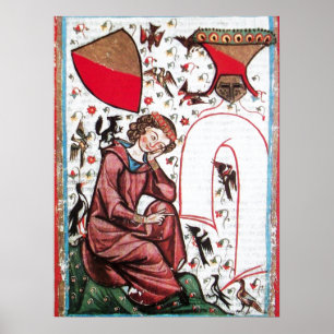 Póster POETA EN EL JARDÍN DE PÁJAROS Miniatura medieval