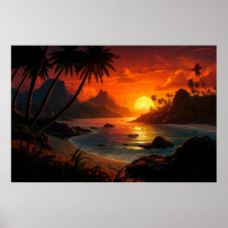 Póster Poética puesta de sol en el Ilustracion Tropical B
