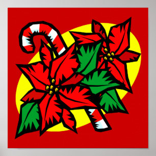 Póster poinsettia del bastón de caramelo
