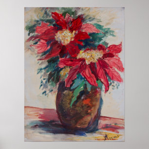 Póster Poinsettias en una maleta marrón