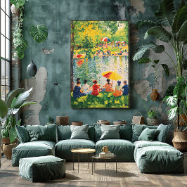 Póster Pointillism Park Scene con vibrantes colores de ve