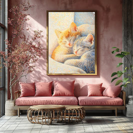 Póster Pointillismo Gatitos durmiendo a la luz del sol –