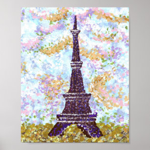Póster Pointillismo inspirado en la Torre Eiffel