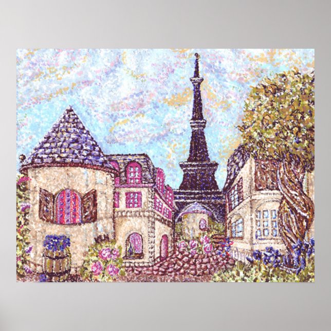 Póster Pointillismo inspirado en París con la Torre Eiffe (Frente)