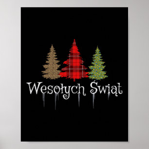 Póster Polaco Feliz Navidad Wesolych Swiat Plaid Trees