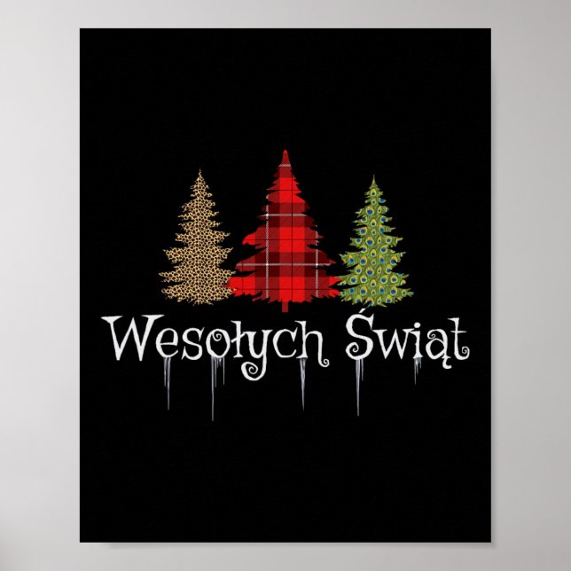 Póster Polaco Feliz Navidad Wesolych Swiat Plaid Trees (Frente)