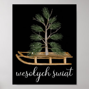 Póster Polaco Feliz Navidad Wesolych Swift Sled Y Tre