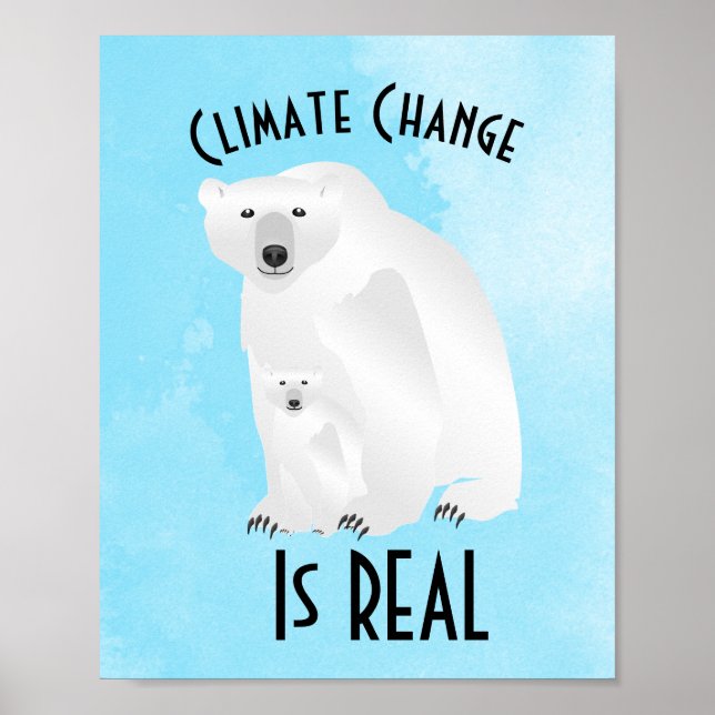 Póster Polar Bear Climate Change is Real Protest Blue (Frente)