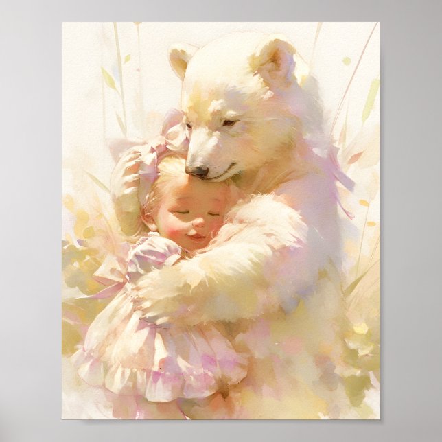 Póster Polar Bear Hug with Baby Girl Nursery Wall Poster (Frente)