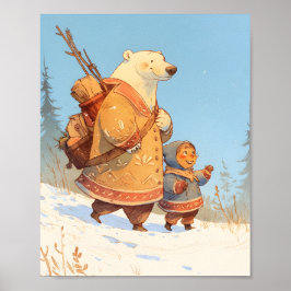 Póster Polar Bear & Inuit Child Winter Nursery Poster