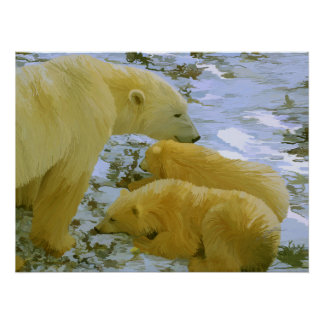 Póster Polar Bear mamá y sus cubos papel impreso