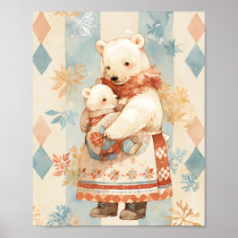 Póster Polar Bear Mother and Cub Winter Attire Nursery