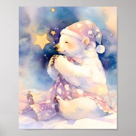 Póster Polar Bear Whimsical Watercolor Nursery Poster
