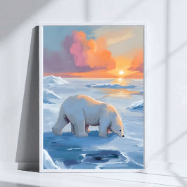 Póster Polar Bear Winter Watercolor Animal Painting