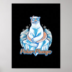 Póster Polar Plunge Ice Jump Funny Bear Polar Winter Swim