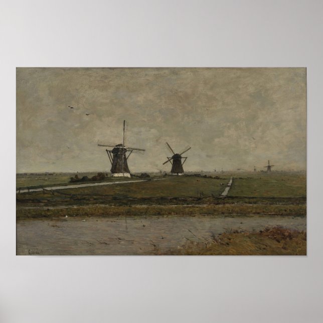 Póster Polder con molinos cerca de Overschie (Frente)