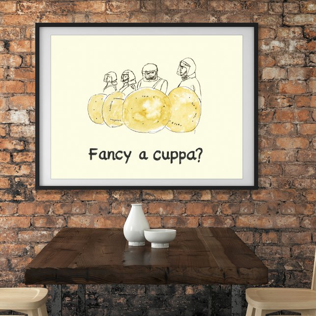 Póster Policía de Biscuit dibuja divertido disfraz en cup (Funny coffee drinkers joke fancy a cuppa sketch original artwork by artist Catherine Sweetman)