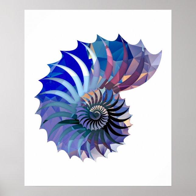 Póster Poligon Mosaic Nautilus Shell Azul & Púrpura (Frente)