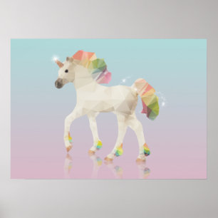 Póster Polígono de Unicornio arcoiris colorido - impresió