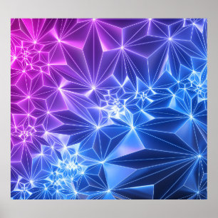 Póster Polígono Neón: Azul Rosa 3D.
