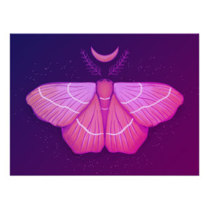 Póster Polilla Bruja Mística Bajo Luz de Luna