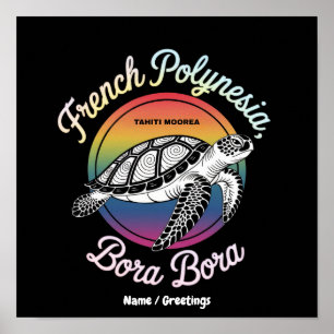 Póster Polinesia Francesa Bora Bora Moorea Tahiti Tortuga