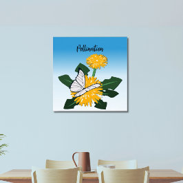 Póster Polinización de mariposa Alga de Dandelion amarill