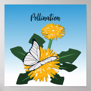 Póster Polinización de Mariposas Flor Silvestre Amarilla