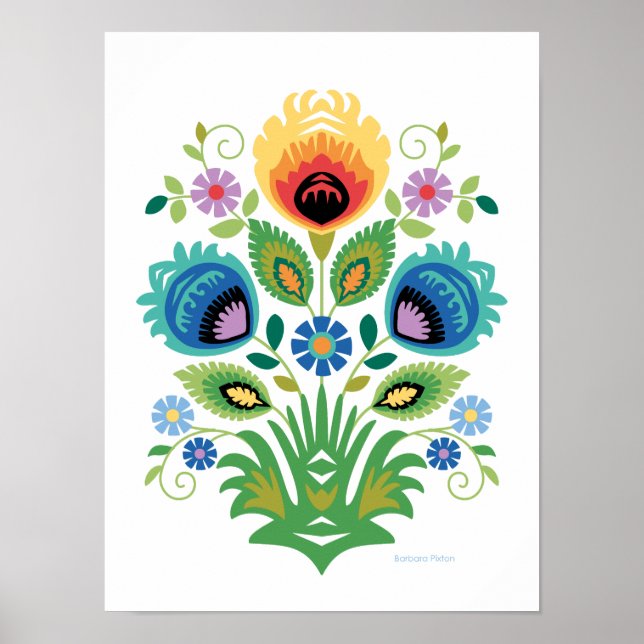 Póster Polish Wycinanki Spring Floral (Frente)