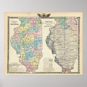 Póster Political map of Illinois
