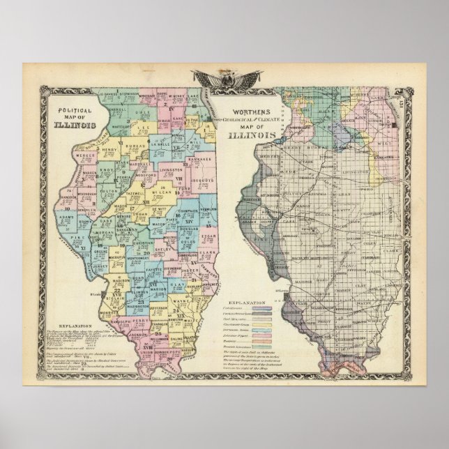 Póster Political map of Illinois (Frente)