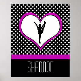 Póster Polka-Dot rosa clásico monogramado con corazón