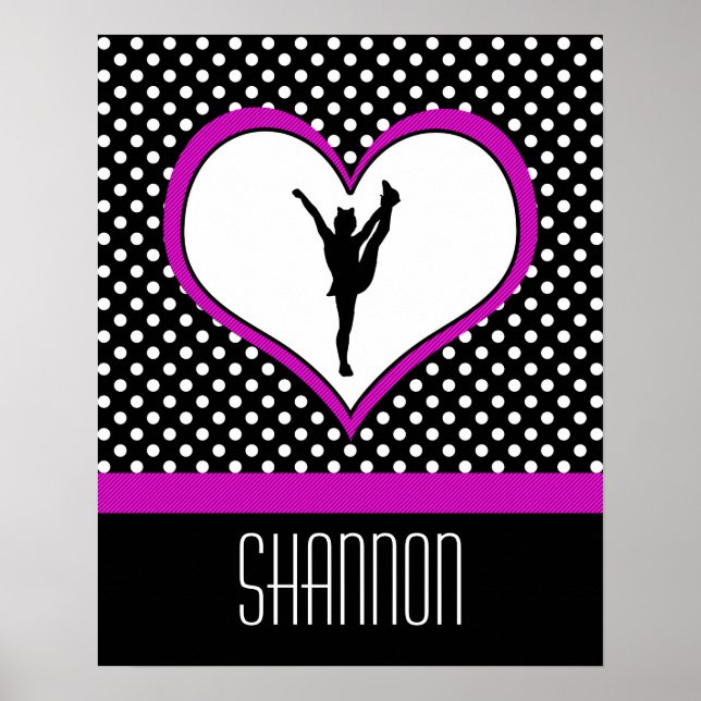 Póster Polka-Dot rosa clásico monogramado con corazón (Frente)