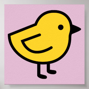Póster Pollito Amarillo Pájaro En Un Rosa