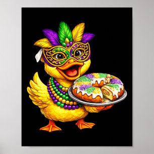 Póster Pollito de Mardi Gras Máscara de Pato Amarillo Pat