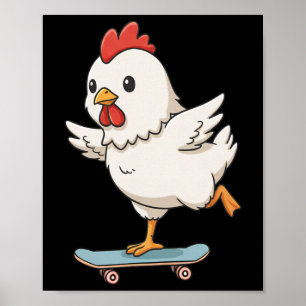 Póster Pollito Divertido Skater Patineta Llerina Zoo Chic