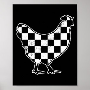 Póster Pollito Granjero de Gallinas a Cuadros Carrera de