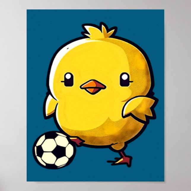 Póster Pollito Jugando Fútbol Fútbol Pascua  (Frente)