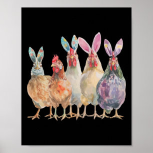 Póster Pollitos divertidos de Pascua con orejas de conejo