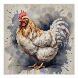 Póster Pollo acuarela no 1