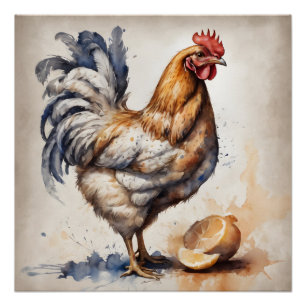 Póster Pollo acuarela no 2