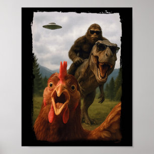 Póster Pollo Bigfoot T-rex Ovni Selfie