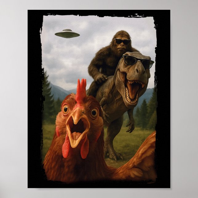 Póster Pollo Bigfoot T-rex Ovni Selfie  (Frente)