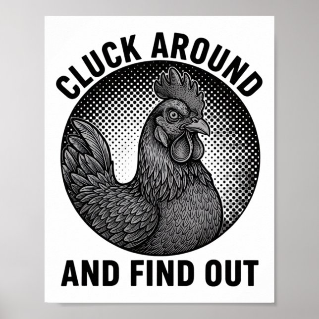 Póster Pollo, cacarear alrededor Actitud de gallo (Frente)