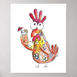 Póster Pollo caprichoso con bebida tropical