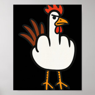Póster Pollo con el dedo medio, Humor para adultos, Gesto