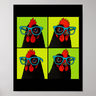 Póster Pollo con gafas azules Pájaro divertido de granja