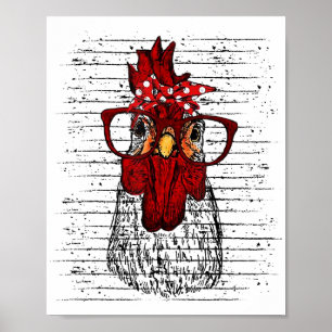 Póster Pollo con pañuelo en la cabeza y gafas lindo